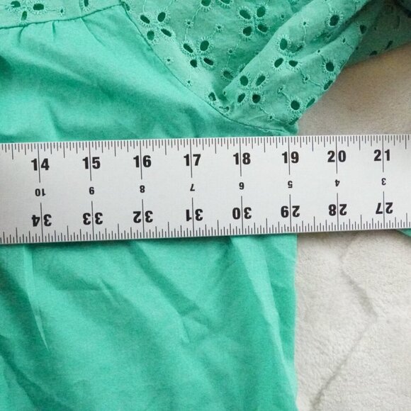 J.Crew Button Up Top Womens Petite Small Green Eyelet Mix media - Picture 7 of 11